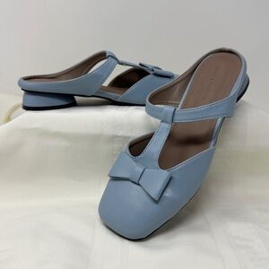 DSOZ & Fashion Blue Bow Slingback Flats EU 40 Square Toe Low Heel Mary Jane
